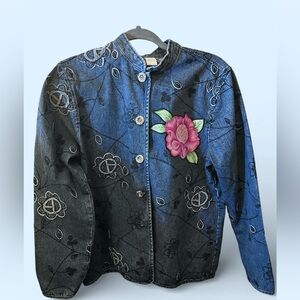 Artsy Embroidered Denim Shirt | Size M | Boutique Style